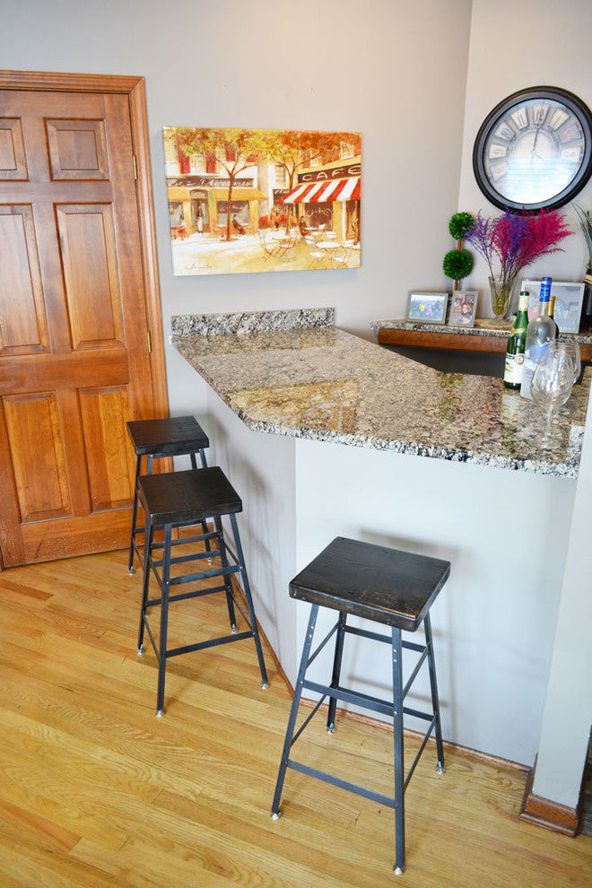 Reclaimed Barn Wood Stool Swivel Seat, 30x36x16, Dark Walnut