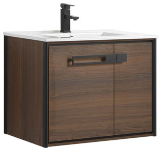 Oakville Wall Mount Bathroom Vanity, Walnut Ebony, 30", Black Hardware