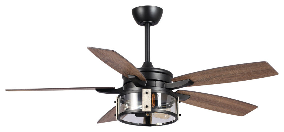 52 in Ceiling fan Matte Black Ceiling Fan with Glass Lampshade