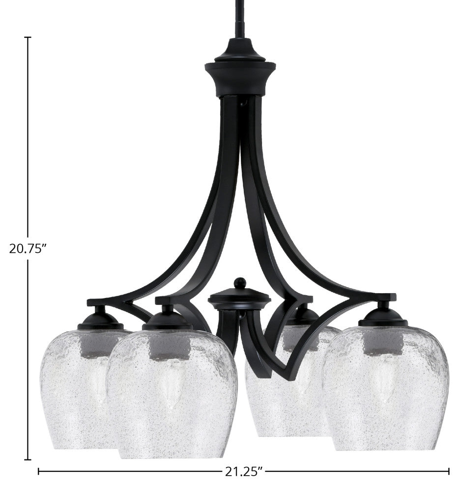 Zilo Downlight, 4 Light, Chandelier, Matte Black Finish, 6" Smoke Bubble Glass