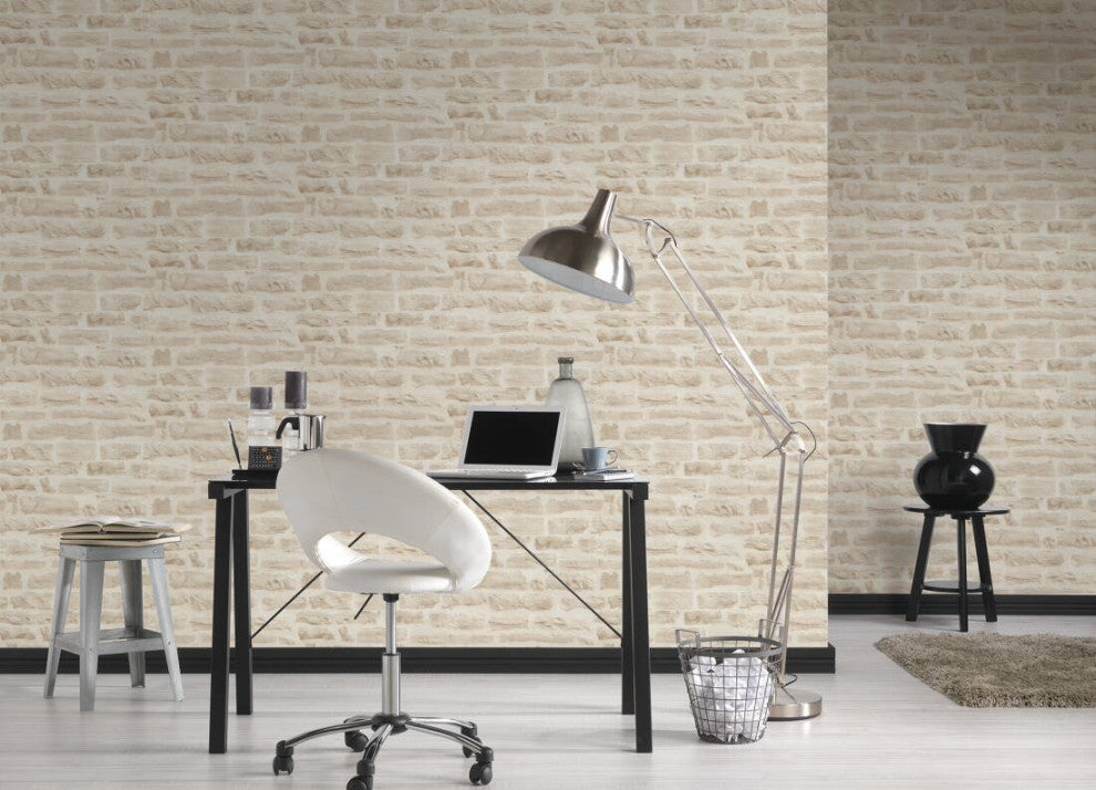 Textured Wallpaper Brick Rustic, 355803, Beige Cream Brown, 1 Roll