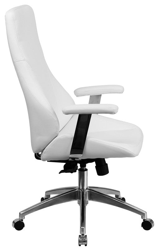 High Back White Leather Executive Swivel Chair With Arms