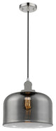 1-Light Large Bell 12" Pendant, Polished Nickel, Glass: Plated Smoked