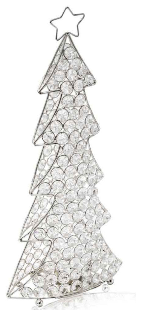 HomeRoots 3.5" x 8" x 16" Silver Crystal Christmas Tree