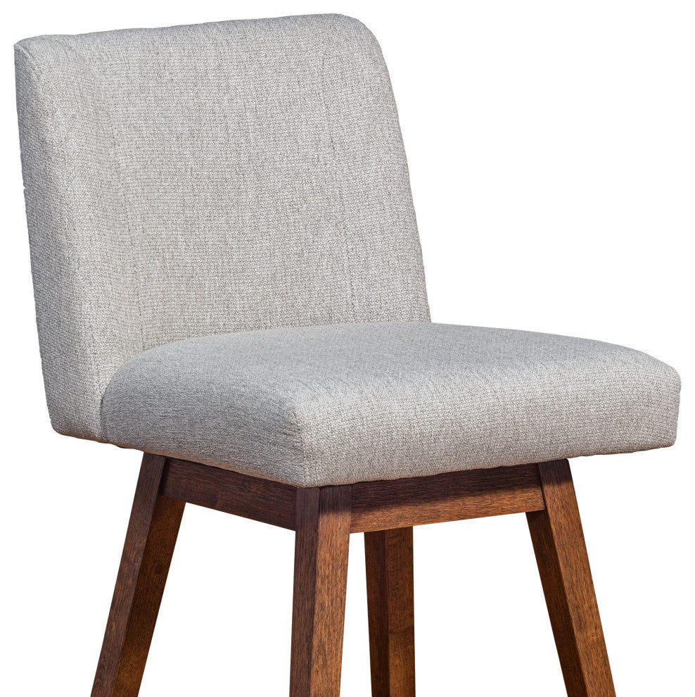 Basila Swivel Counter Stool in Brown Oak Wood Finish with Taupe Fabric