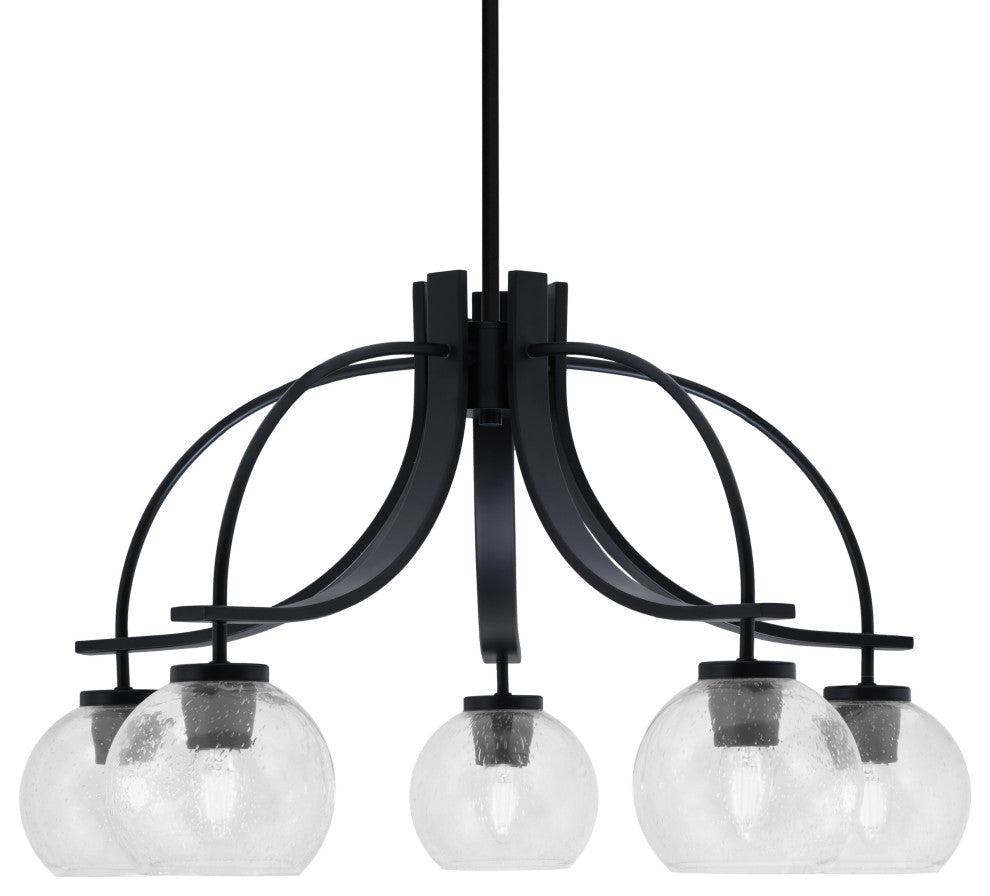 Cavella 5 Light, Downlight Chandelier, Matte Black Finish, 5.75" Clear Bubble