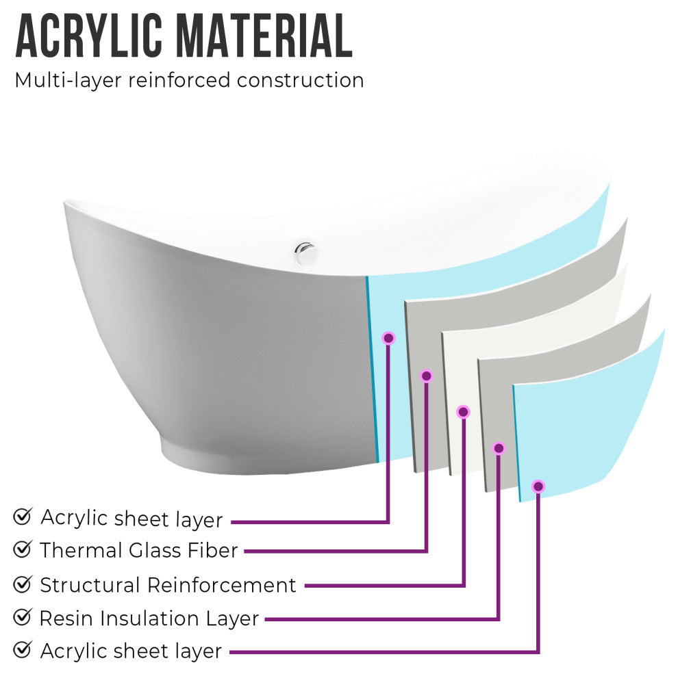 Vanity Art 68" Freestanding Acrylic Bathtub