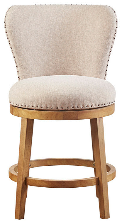 Madison Park Stewart Round Upholstered 360 Degree Swivel Counter Stool 25"H, Tan