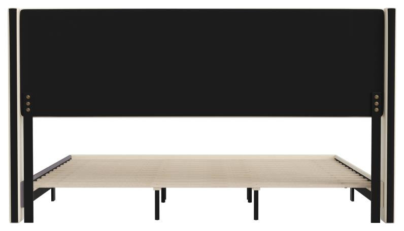 Hollis Upholstered Platform Bed with Wingback Headboard w/Mattress Foundation, Beige, King