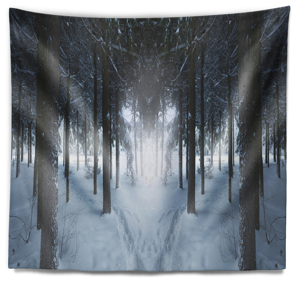 Winter Forest with Dark Woods Landscape Wall Tapestry, 39"x32"