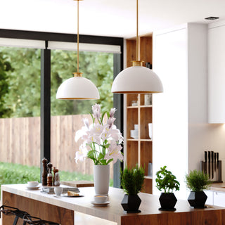 Devon 1L Glossy White and Gold Satin Brass Mid-Century Modern Pendant Light