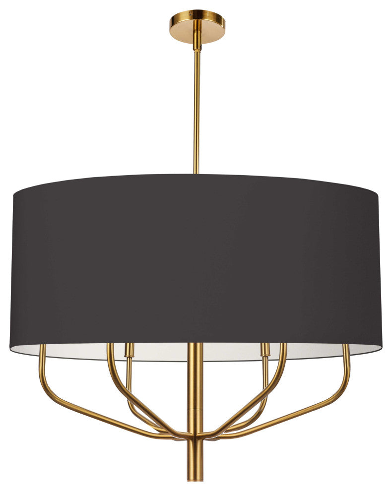 Eleanor Transitional 6 Light Black Aged Brass Fabric Chandelier