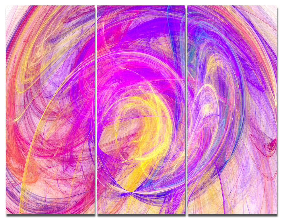 Purple Mystic Psychedelic Texture, Abstract Art on Canvas, 36x28, 3 Panels