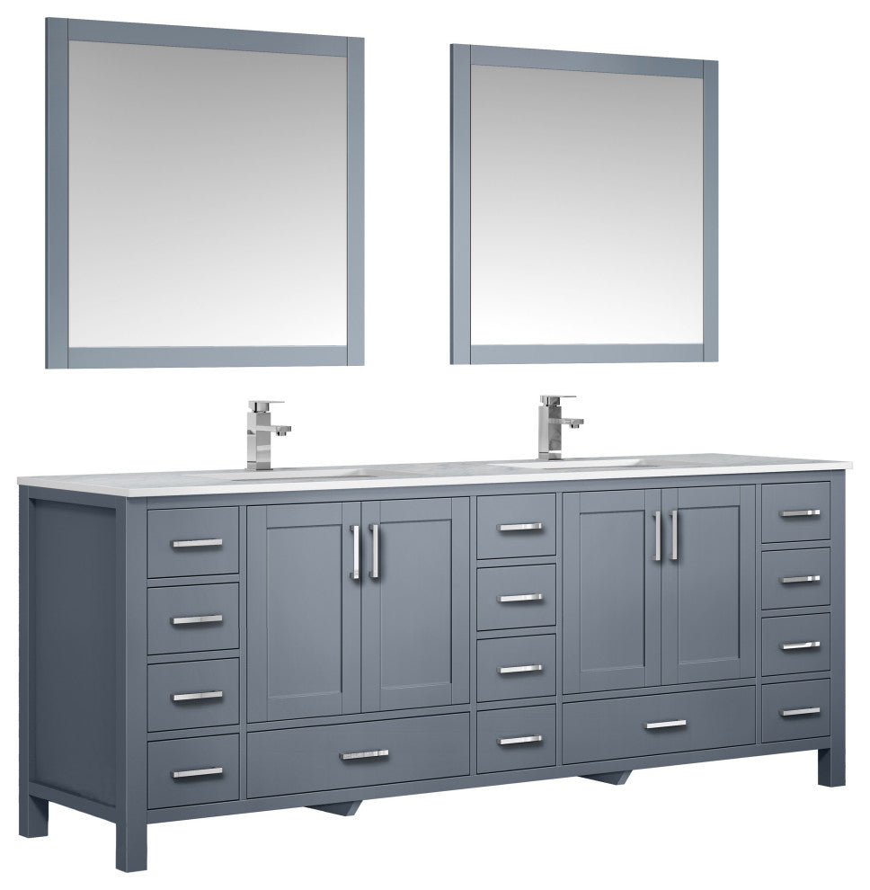 Jacques 84" Dark Grey Double Vanity Set with Carrara Marble Top
