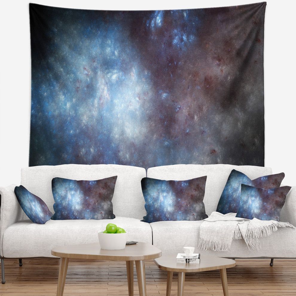 Blue Gray Starry Fractal Sky Abstract Wall Tapestry, 80"x68"