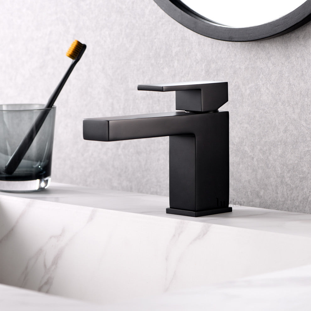 Luxier BSH05-S Single-Handle Bathroom Faucet with Drain, Matte Black