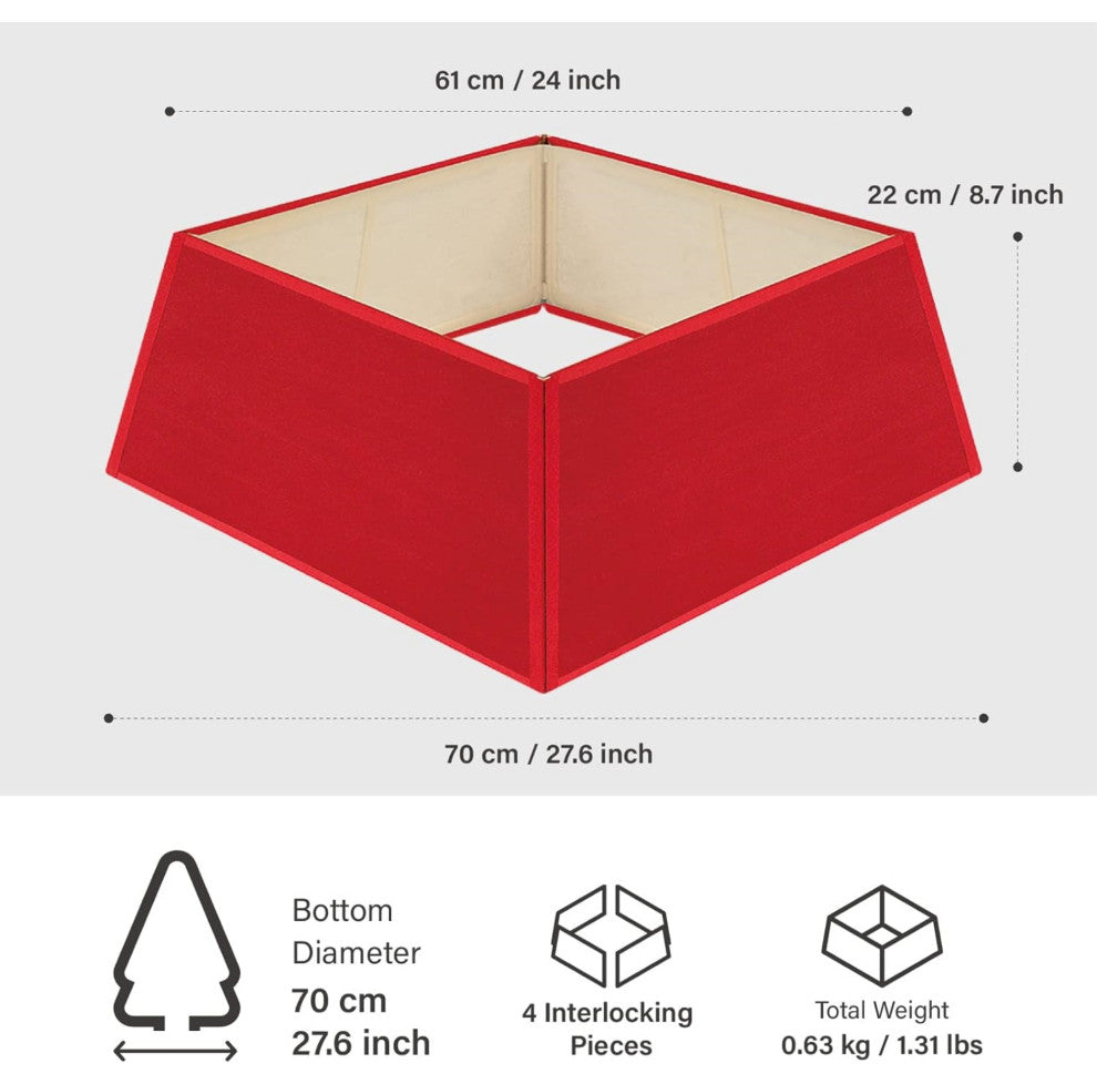 Tree Nest Contemporary Tree Skirt Stand Christmas Tree Collar Square Basket, Red