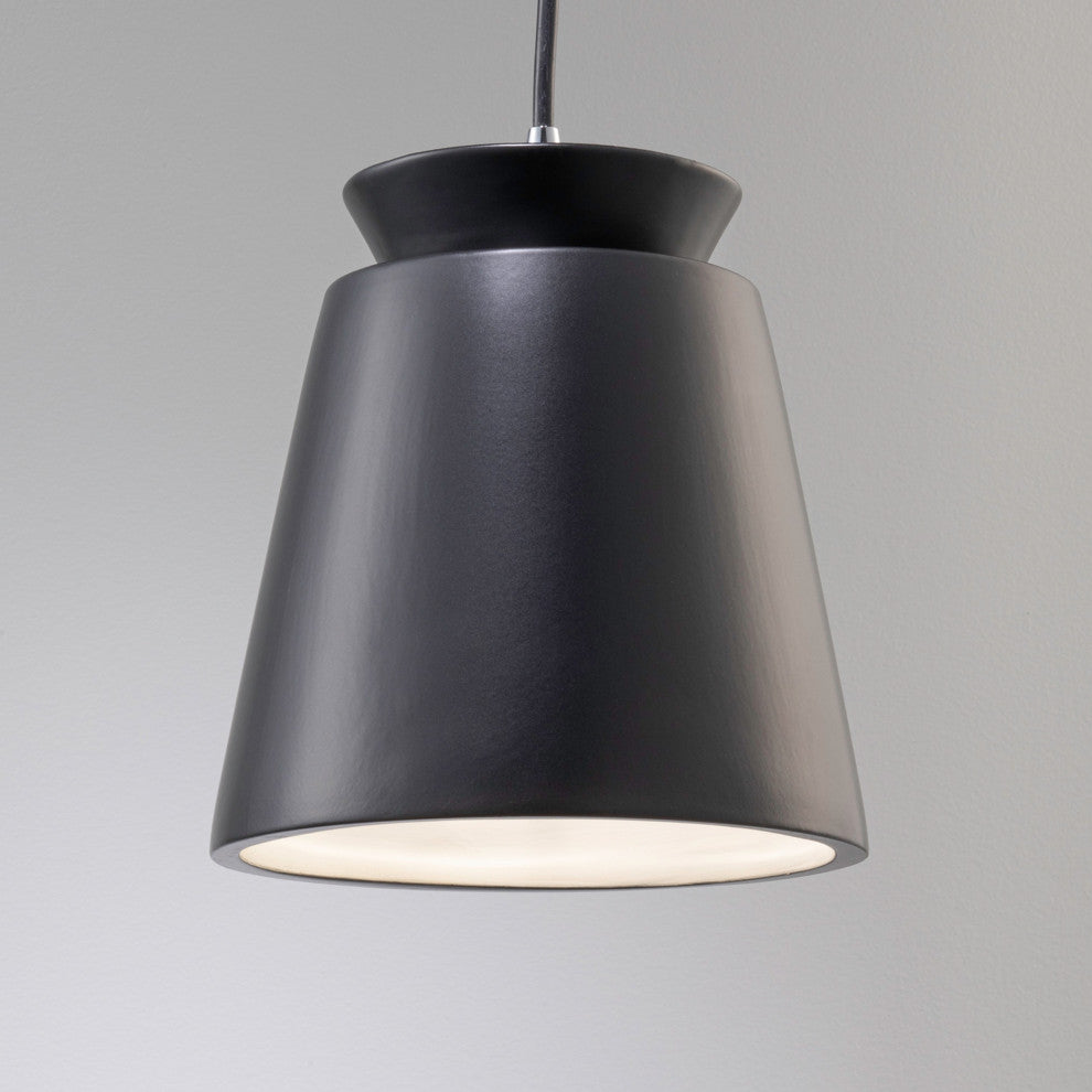 Radiance Trapezoid Pendant, Polished Chrome, Matte Black Shade Black Cord LED