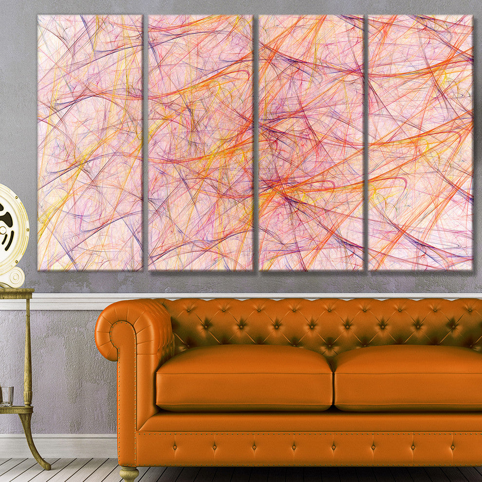 Mystic Pink Fractal Veins, Abstract Canvas Art Print, 48"x28", 4 Panels