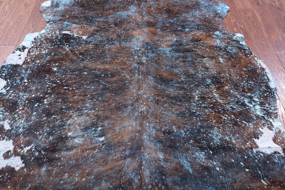7' 2" X 6' 4" Blue Metallic Cowhide Rug C2113
