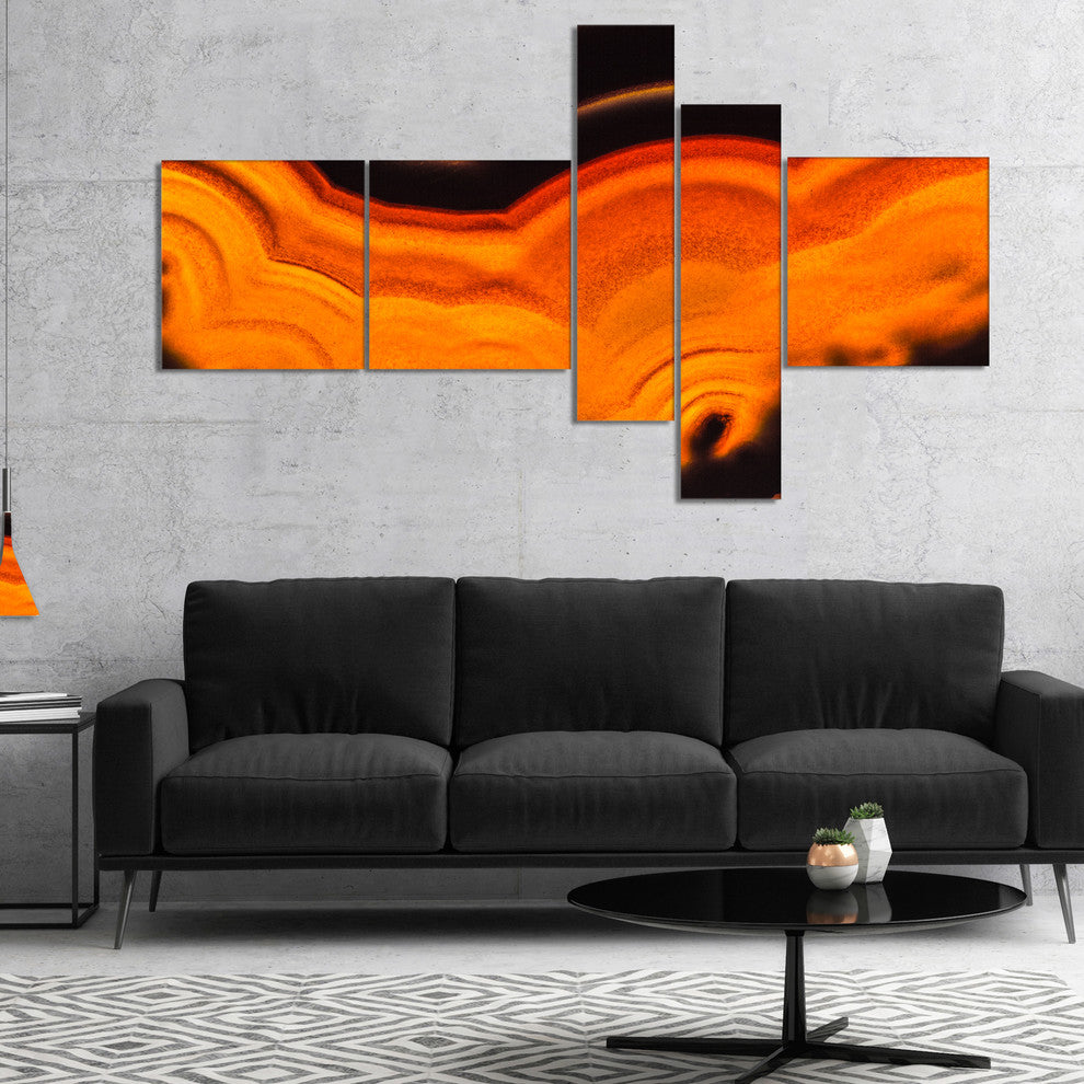Agate Macro Orange, Abstract Canvas Wall Art Print, 60"x32", 5 panels