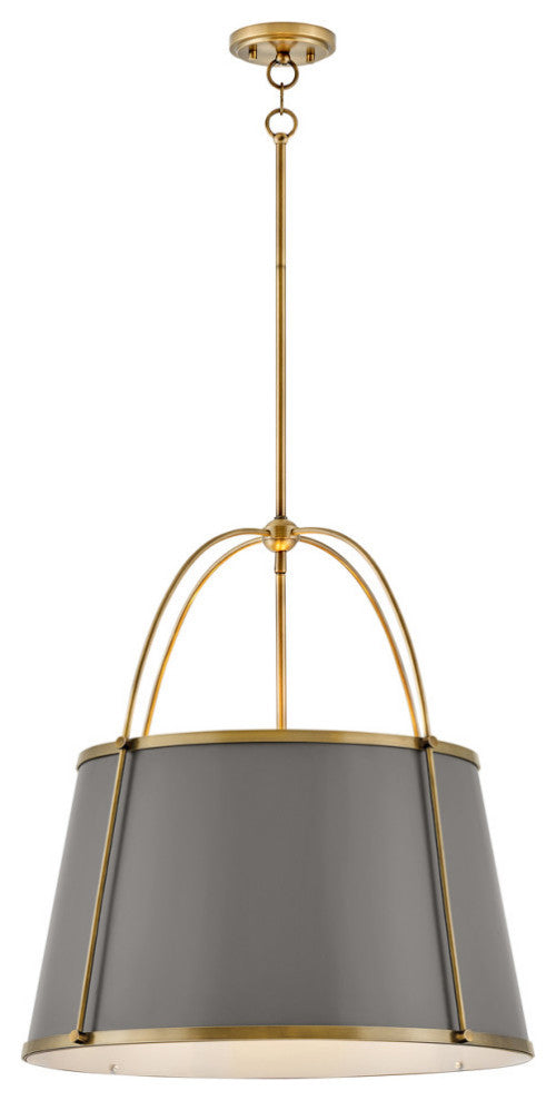 Hinkley Clarke 24.5" Drum Chandelier, Dark Matte Grey + Lacquered Dark Brass