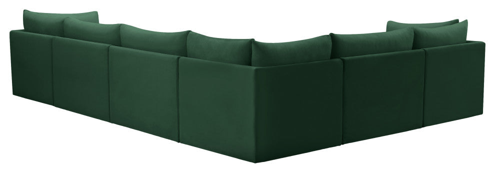 Jacob Velvet Upholstered 6-Piece L-Shaped Modular Sectional, Green