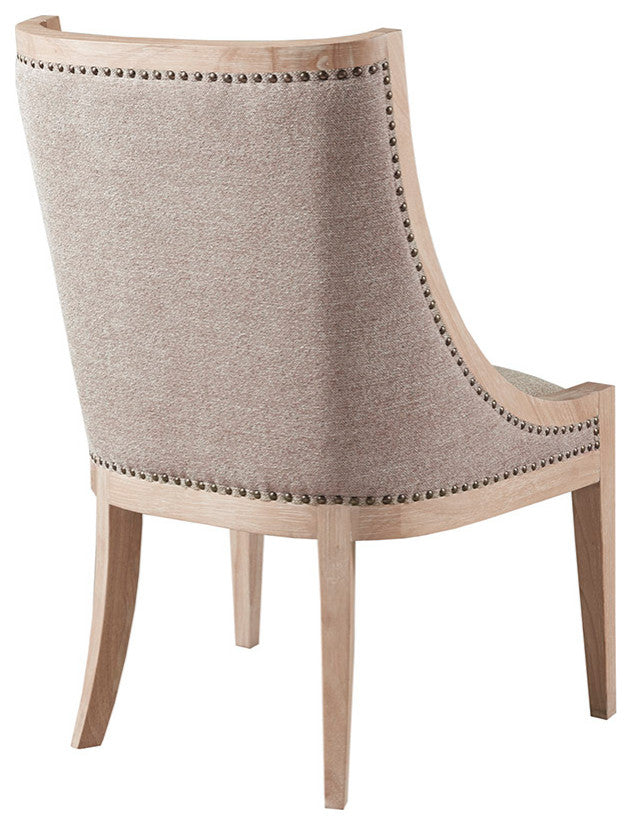 Martha Stewart Farmhouse Curved Dining Chair Wheat Wood Finish, Linen Natural