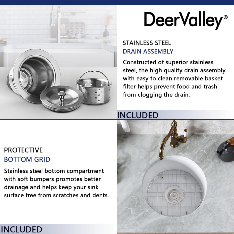 19"L x 19"W Undermount Fireclay Kitchen Sink with Sink Grid and Basket Strainer