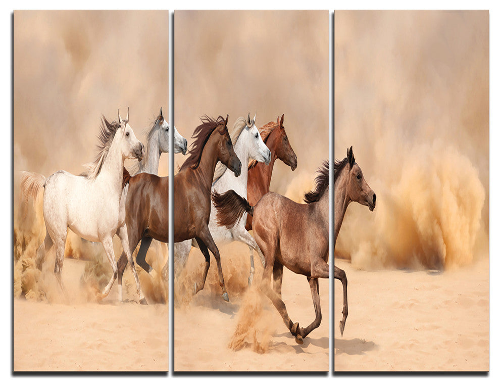 "Herd Gallops in Sand Storm" Photography Metal Wall Art, 3 Panels, 36"x28"