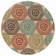 8" Round Beige and Blue Medallion Indoor Outdoor Area Rug