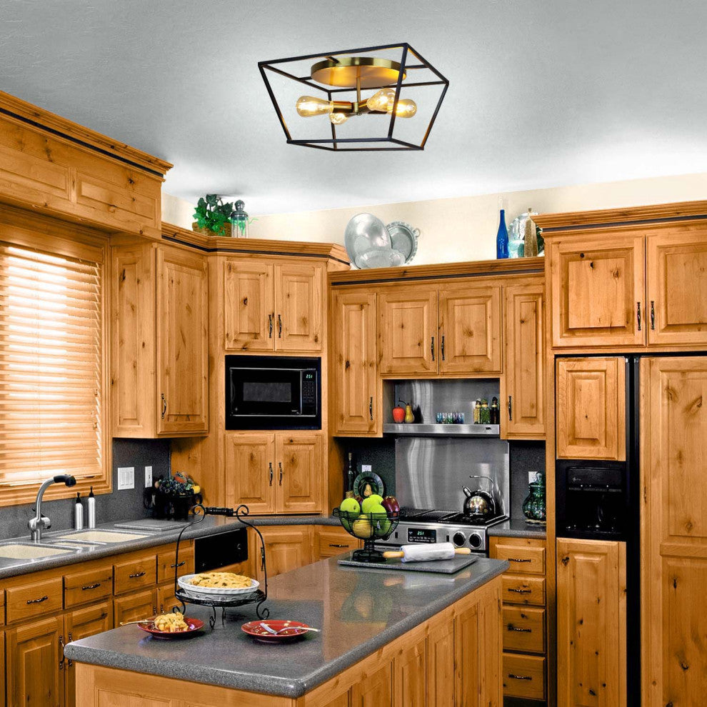 Farmhouse-Style Two-Toned 4 Light Ceiling Flush Fixture 18" Wide