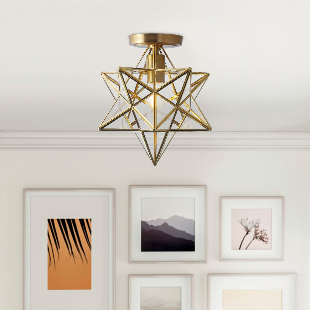 Gold 1-Light Moravian Star Ceiling Light Modern Geometric Semi Flush Mount Light