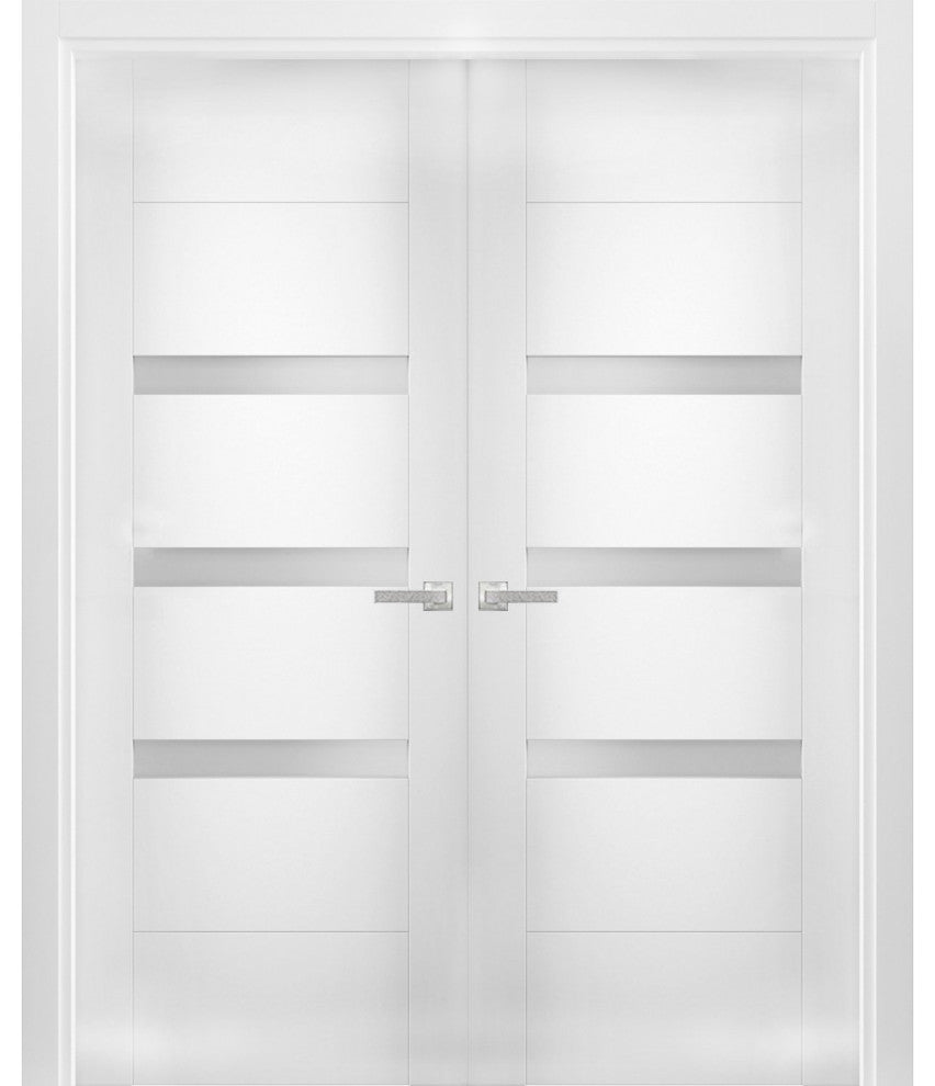 Interior French Double Doors Opaque Glass / Sete 6900 White Silk /60x80