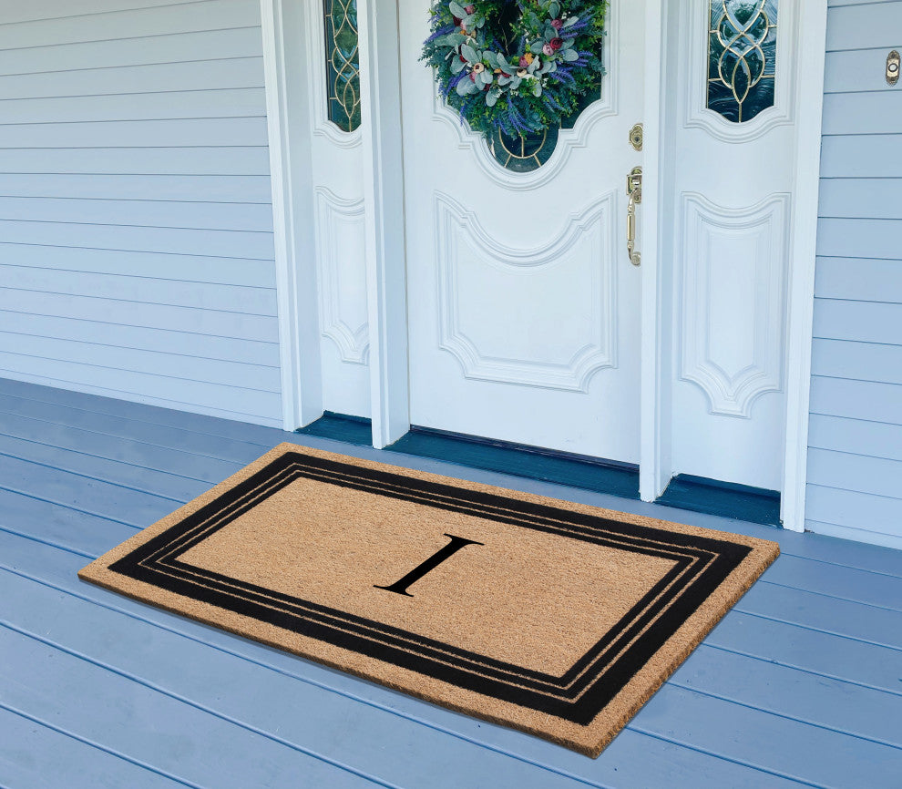 A1HC Natural Coir Monogrammed Entrance Flock Outdoor Durable Doormat 24" X 39",