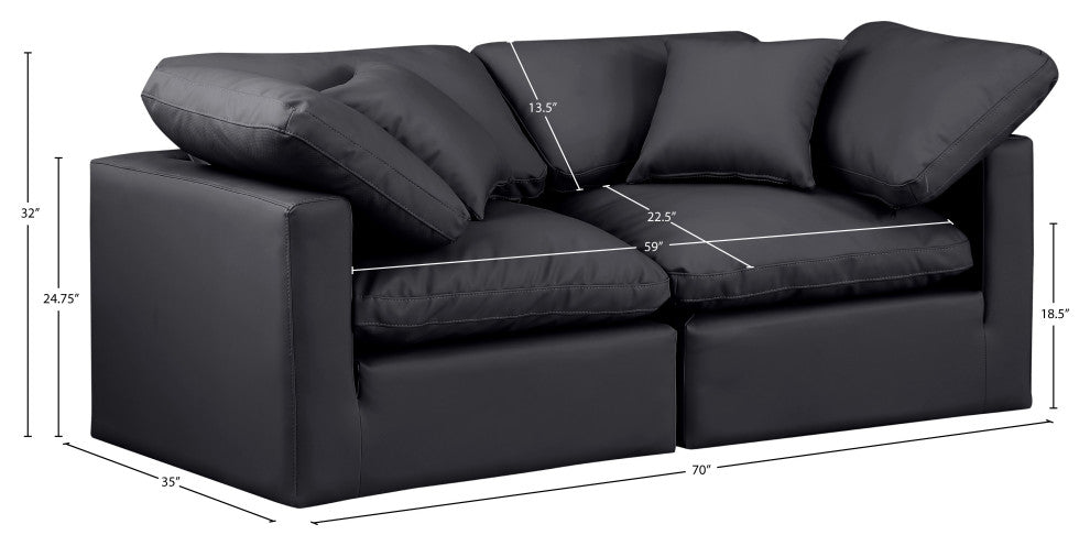 Indulge Upholstered Modular Sofa, Black, 2-Piece: 2 Corner Chair, Fiber Stuffed Vegan Leather