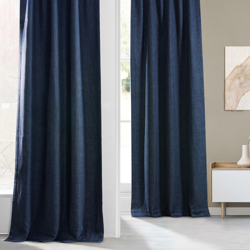Faux Linen Darkening Curtain Single Panel, Indigo, 50"x120"
