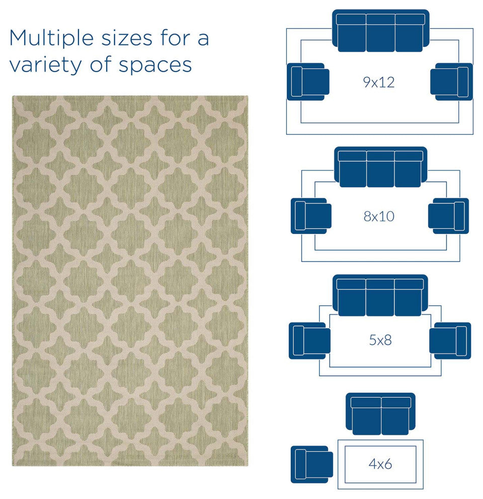 Area Rug Floor Carpet, Indoor Outdoor, Moroccan, Rectangular, 4x6, Beige Green