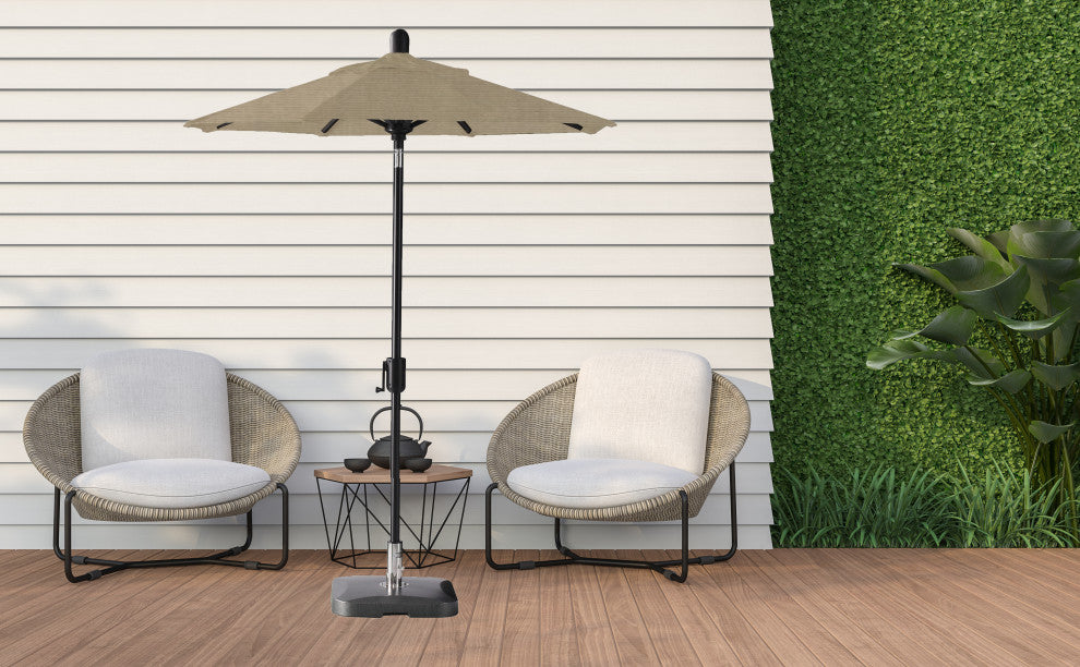 6' Round Auto Tilt Market Umbrella, Black Sapphire Frame, Taupe