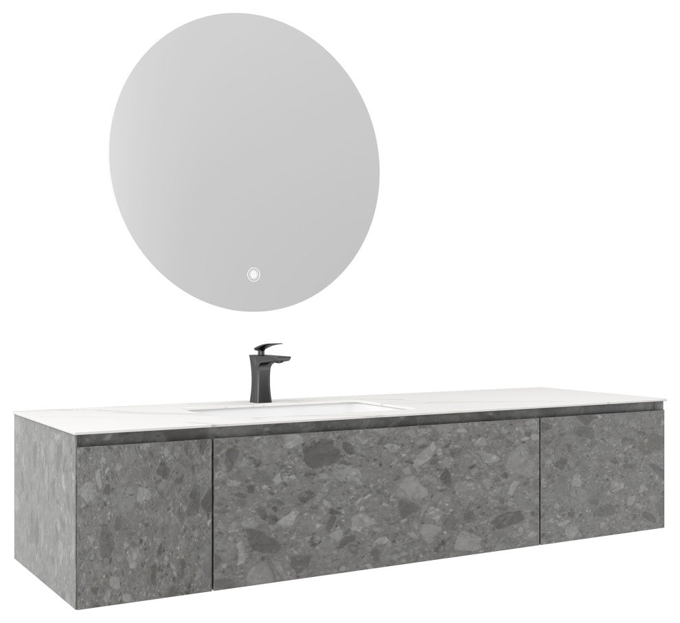 Terazzo Grey Bathroom Vanity with Imitation Stone Design, 65"