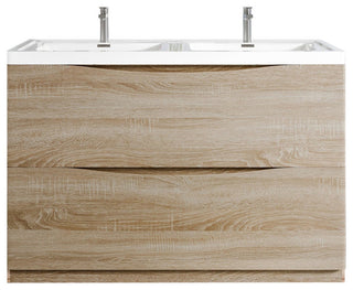 Eviva Smiley 48" White Oak Double Sink Bathroom Vanity, White Integrated Top