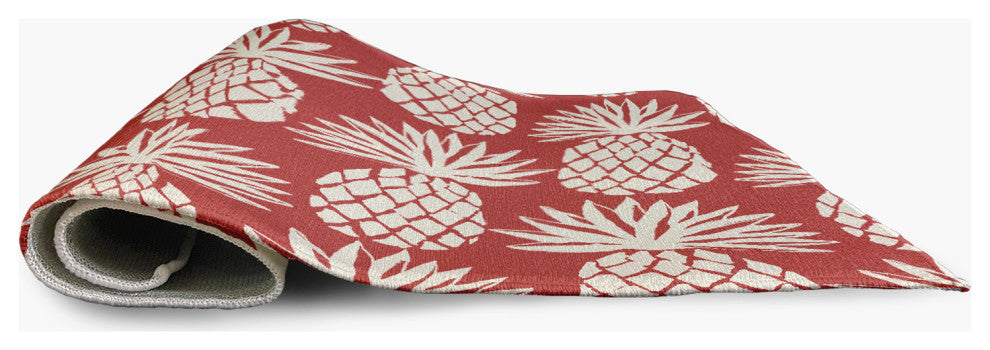 5' Round Pineapple Pattern Indoor/Outdoor Rug, Ligonberry Red