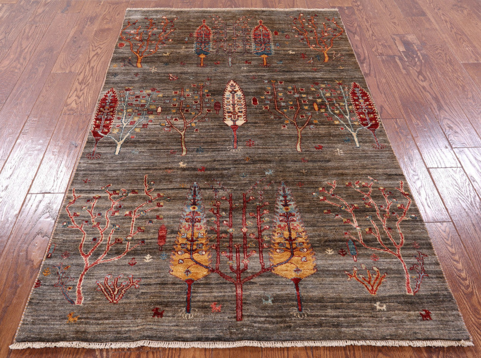 Persian Gabbeh Tribal Hand-Knotted Wool Rug 3' 10" X 6' 1" Q5274