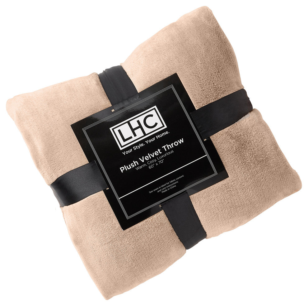LHC Microfiber Velvet Throw Blanket, Desert Tan