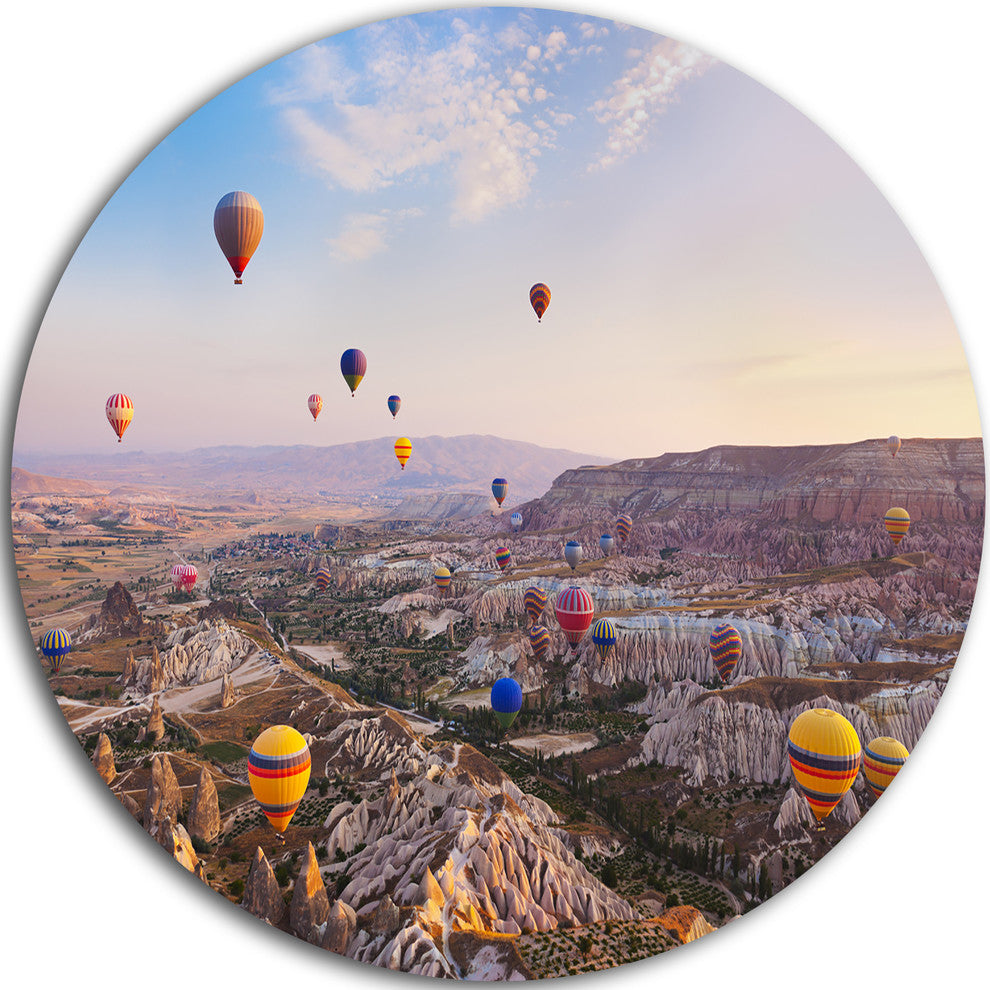 Hot Air Balloon Flying, Photography Round Metal Wall Art, 36"