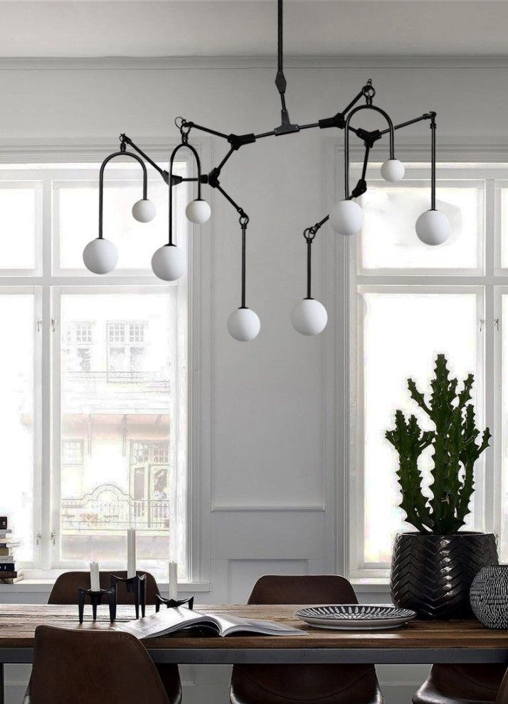 Airole | Creative Glass Chandelier for Living Room, Black, 8 Lights