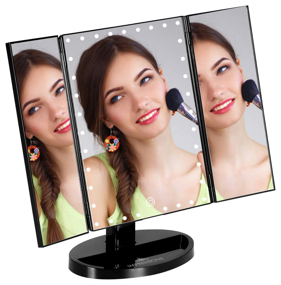 Touch Trifold XL Dimmable LED Makeup Mirror, Black
