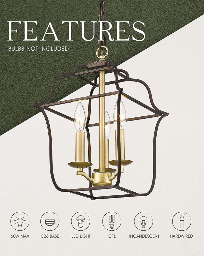 3 Light Lantern Pendant Light Fixture Farmhouse Cage Chandelier
