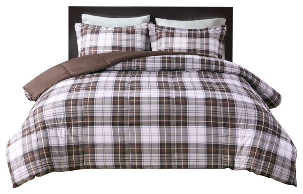 Madison Park Essentials Parkston Moisture Management Plaid Comforter Set, Brown