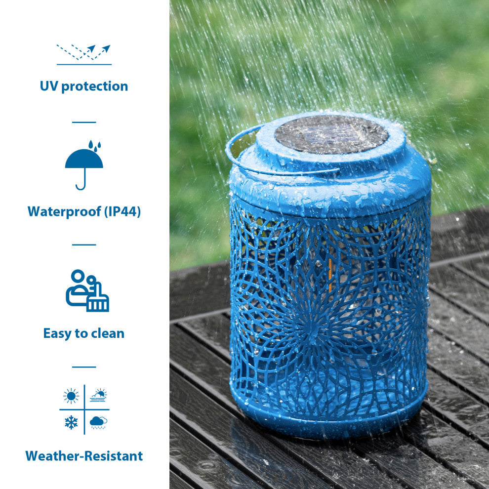 Metal Cutout Solar Powered Hanging Lantern, 2-Piece Set